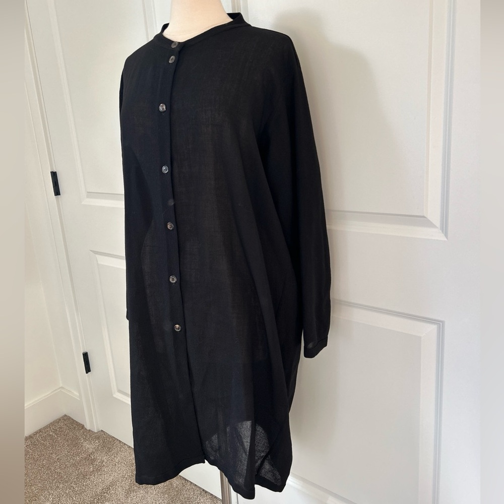 RUNDHOLZ black label One Size Wool Crepe Shirt Dress Duster Jacket High Low Hem